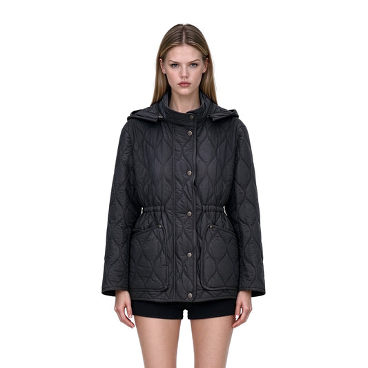 Hooded, adjustable waist, cotton padded jacket, thin jacket, outerwear