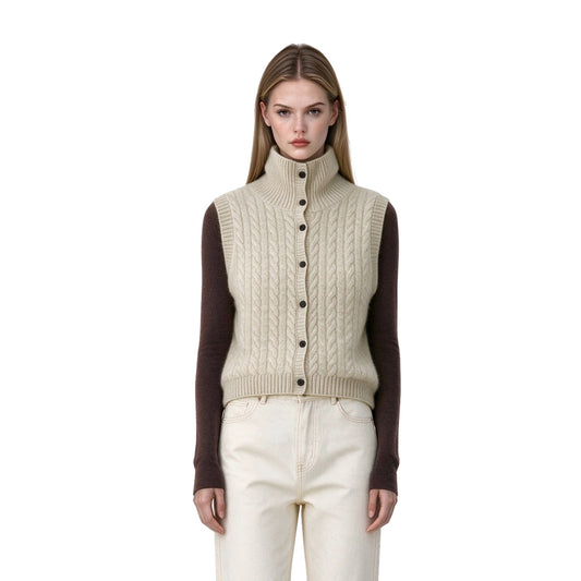 Wool high-neck knit vest