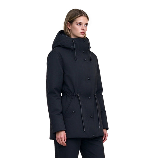 Hooded waist adjustable jacket/down jacket