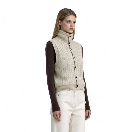 Wool high-neck knit vest