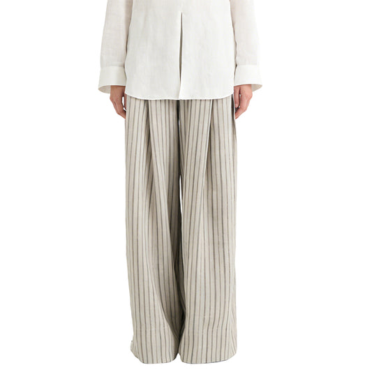 Women's 100% Linen Vintage Striped Wide Leg Pants