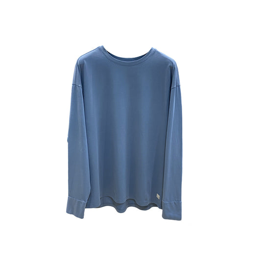 Women's Crew-Neck Long Sleeve Blue T-Shirt Soft Top