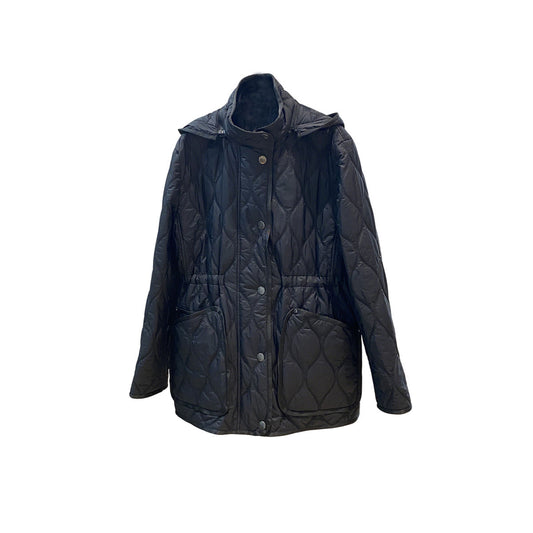 Women's Embroidered Hooded Lightweight Black Padded Jacket