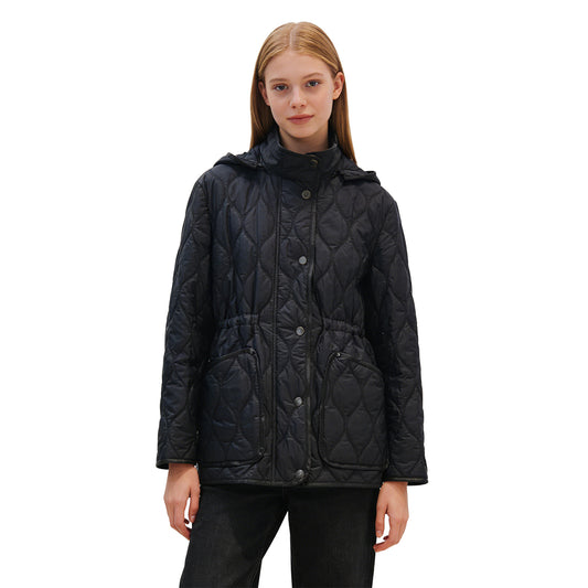 Women's Embroidered Hooded Lightweight Black Padded Jacket