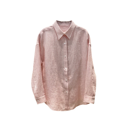 Women's Linen Striped Stand Collar Long Sleeve Chic Shirt
