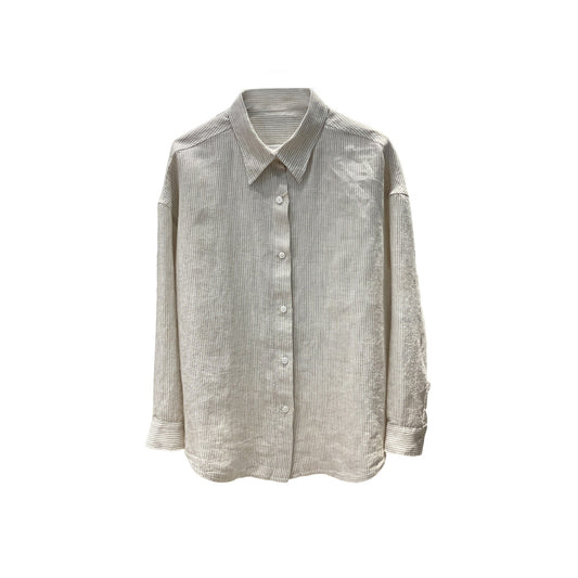 Women's Linen Striped Stand Collar Long Sleeve Chic Shirt