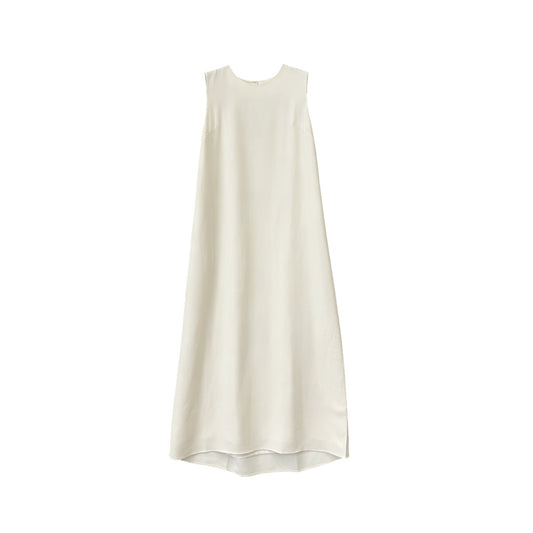 Women's Minimal Crew Neck Acetate Sleeveless Gathered Dress