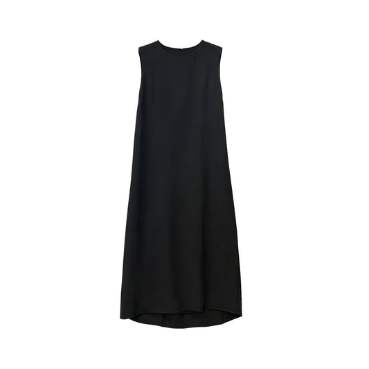 Women's Minimal Crew Neck Acetate Sleeveless Gathered Dress