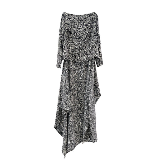 Women's  Off Shoulder Print Dress With Asymmetrical Hem