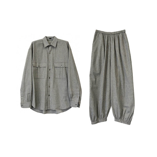 Women's Plaid 100% Cotton Casual Shirt and Lantern Pants Set