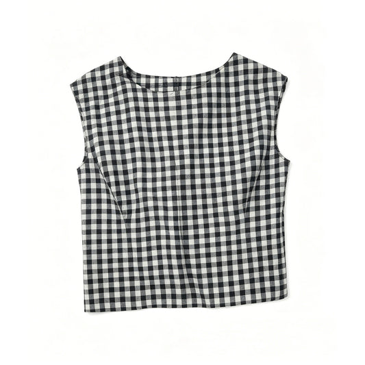 Women's Plaid 100% Cotton Summer Sleeveless Two Piece Set
