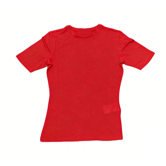 Women's Red Wool-Blend Crew Neck Knit Short Sleeve T-shirt