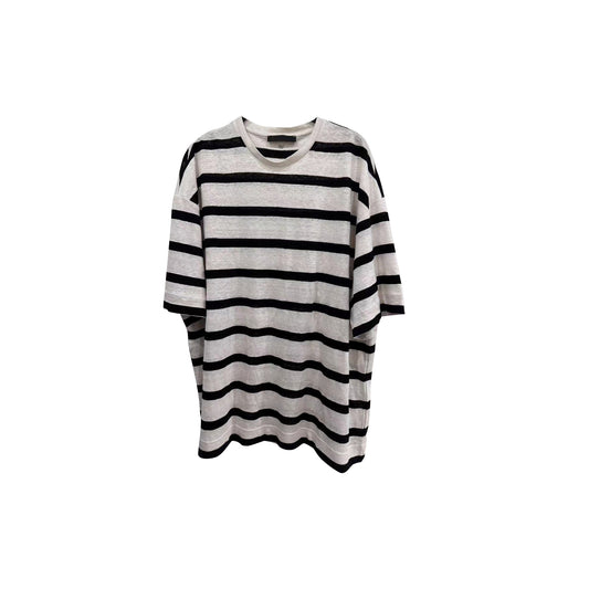 Women's Soft Linen Striped Casual Crew Neck Short Sleeve Top