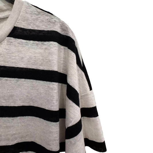 Women's Soft Linen Striped Casual Crew Neck Short Sleeve Top