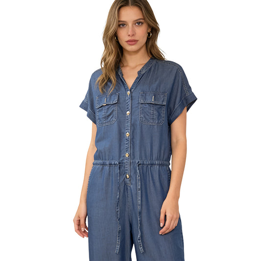 Women's Tencel Short Sleeve Soft Jumpsuit With Pockets