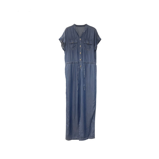 Women's Tencel Short Sleeve Soft Jumpsuit With Pockets