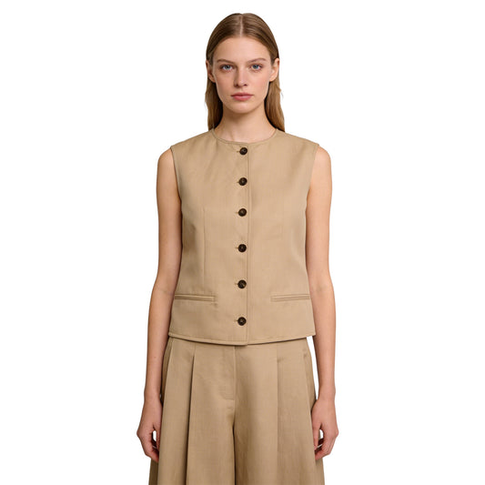 Women's Vintage Wool Linen Sleeveless Vest with Pockets