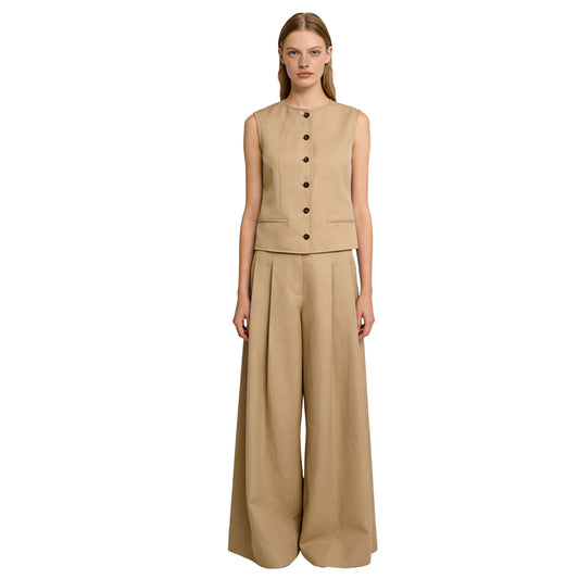 Women's Vintage Wool Linen Sleeveless Vest with Pockets