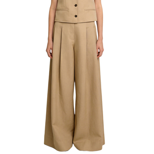 Women's Wool Linen Wide Leg Trousers Vintage Pants
