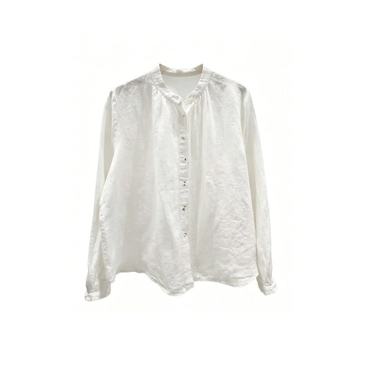 Women's 100% Linen Long Sleeve White Casual Shirt Everyday Top
