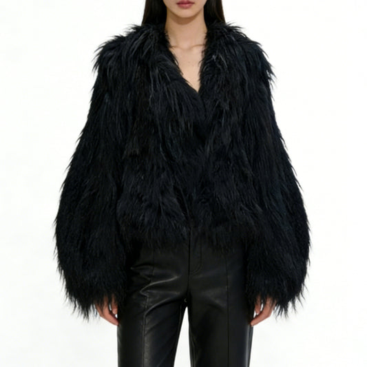 Women’s Black Coat Warm Winter Outerwear Cropped Jacket