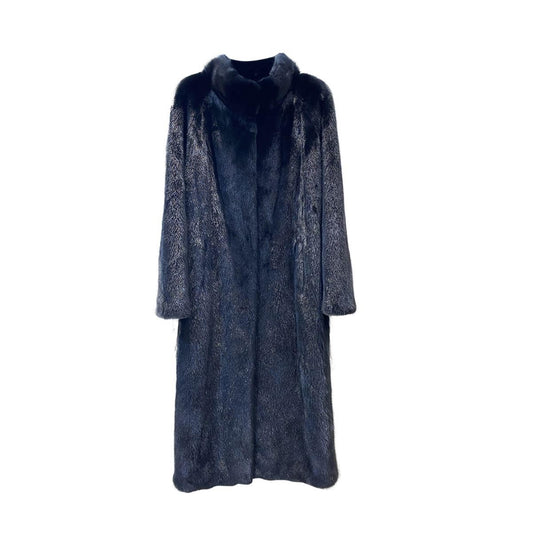 Women’s Black Full-Length Mink Coat with Stand Collar Fur Coat