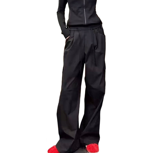 Women’s Black Straight Leg Cargo Trousers Casual Work Pants