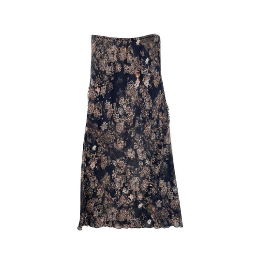 Women's Black Vintage Floral Print Midi Skirt Classic Style