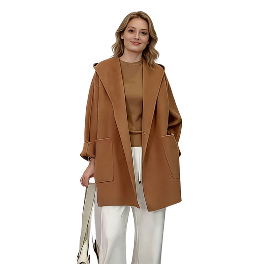 Women’s Hooded Wool Coat with Pockets Winter Warm Outerwear