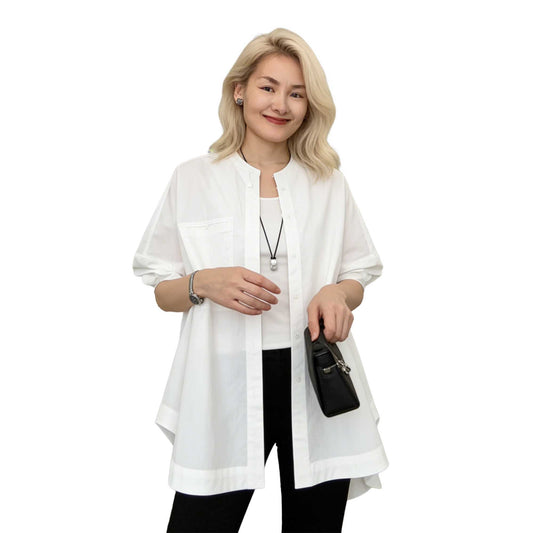 Women's Classic Solid Color Long Sleeve Shirt Casual Button Down Blouse
