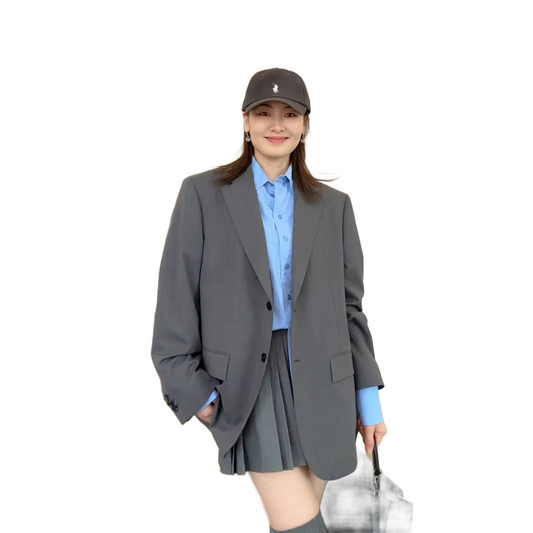 Women’s Gray Oversized Blazer with Pockets Casual Chic Jacket