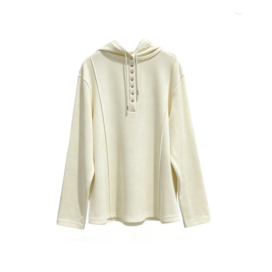 Women’s Hooded Hoodie with Drawstring and Half Button Front