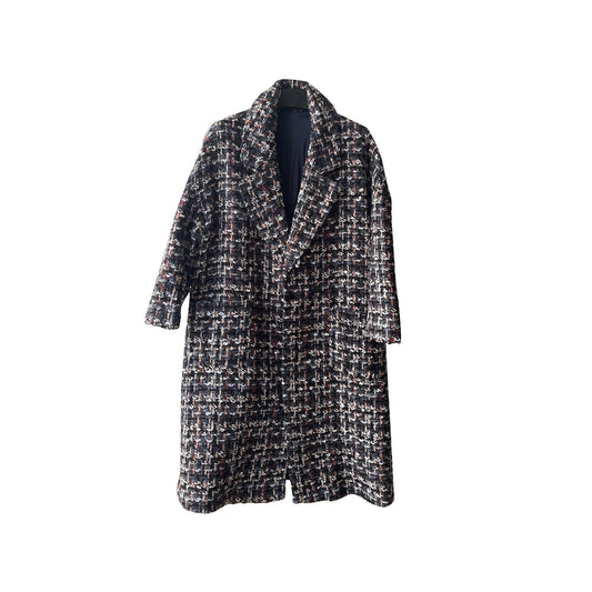 Women’s Mid-Length Classic Tweed Boucle Coat Elegant Purple Outerwear
