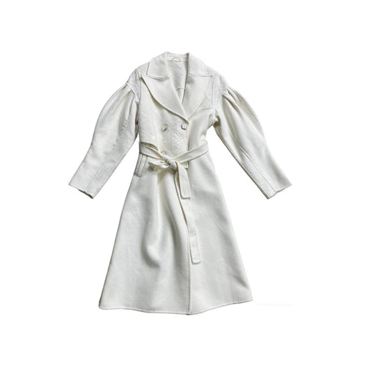 Women’s Sequined Coat with Belt Elegant Long Winter Outerwear