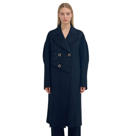 Women’s Sequined Coat with Belt Elegant Long Winter Outerwear