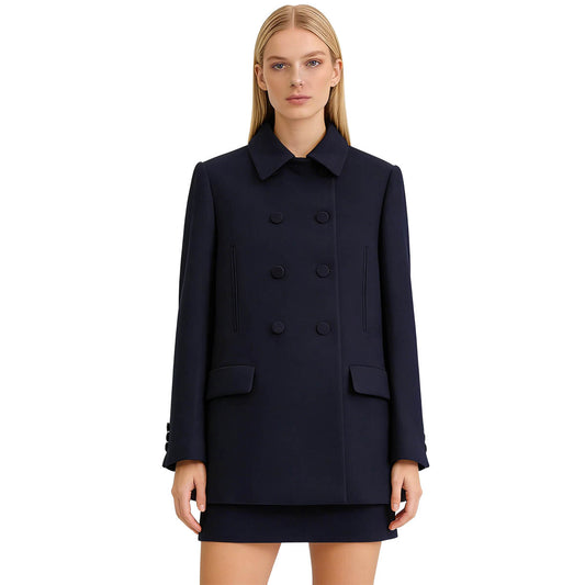 Women’s Short Wool Coat Winter Double Breasted with Classic Lapel