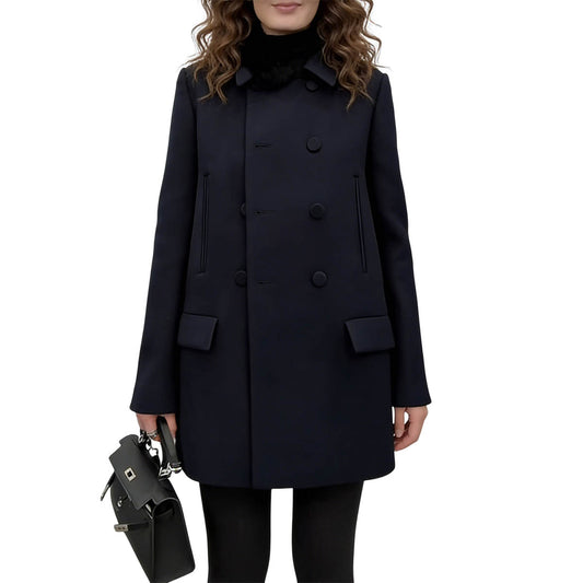 Women’s Short Wool Coat Winter Double Breasted with Classic Lapel
