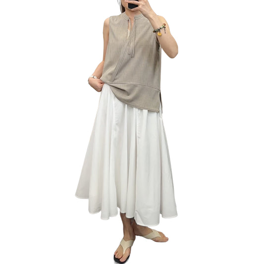 Women's Summer A-Line Flowy Midi Skirt Casual Solid Color Skirt