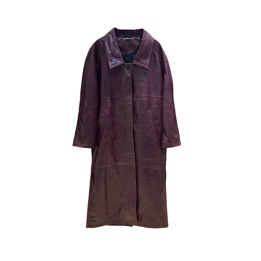 Women's Vintage Long Sheepskin Leather Coat with Pockets