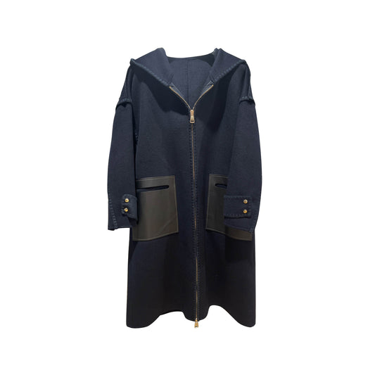 Women’s Winter Casual Coat Hooded Outerwear with Leather Pockets